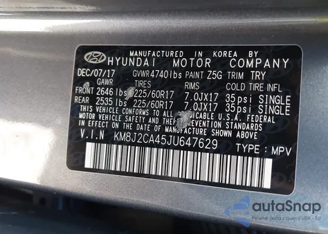 2018 Hyundai Tucson Se from USA, damaged, VIN KM8J2CA45JU647629